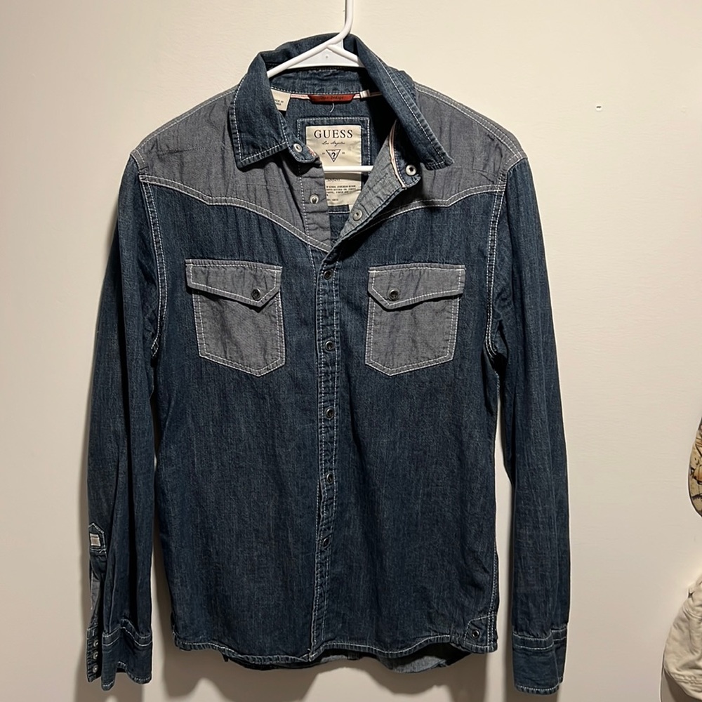 Guess Denim button down long sleeve western shirt S
